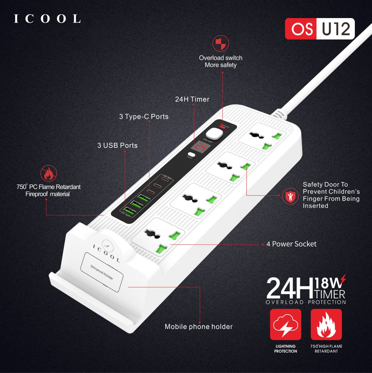 High-quality durable power socket plugs USB smart fast charging British power strip