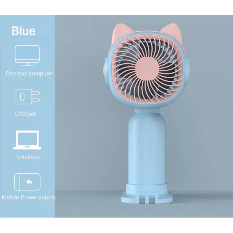 Cartoon Cute USB Charging Mini Little Fan Portable Handheld Student Dormitory Desktop Mute cat cartoon cute mini fan charging portable with lamp small hand Only Blue Color