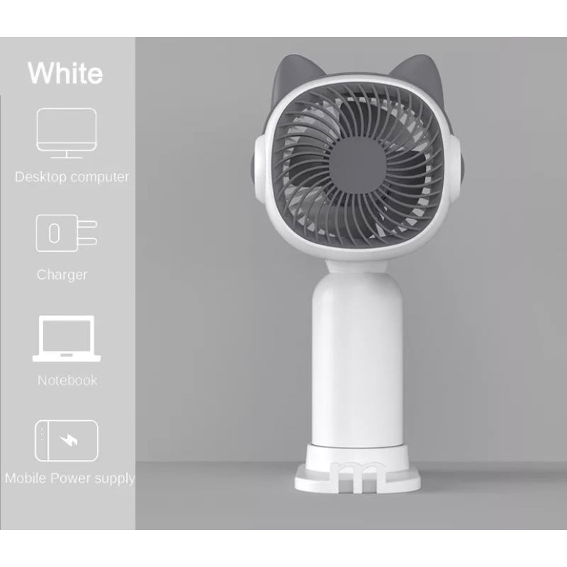 Cartoon Cute USB Charging Mini Little Fan Portable Handheld Student Dormitory Desktop Mute cat cartoon cute mini fan charging portable with lamp small hand Only Blue Color